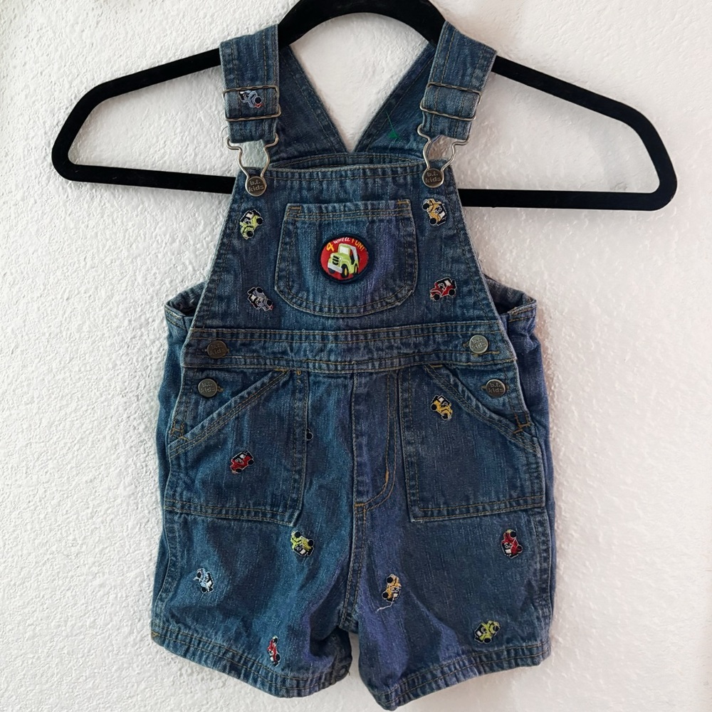 vintage 90s 00s bt kids embroidered denim overalls cars cotton 18 months